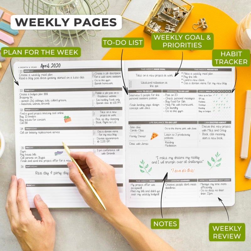 Clever Fox Planner PRO â€“ Weekly & Monthly Life Planner to Increase Productivity, Time Management and Hit Your Goals, 8.5x11â€³ (Lime Green) - Image 3